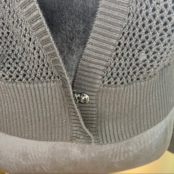 Chico’s Open Knit Shrug Black Sequin Sparkle Sz 0 - Picture 5 of 8